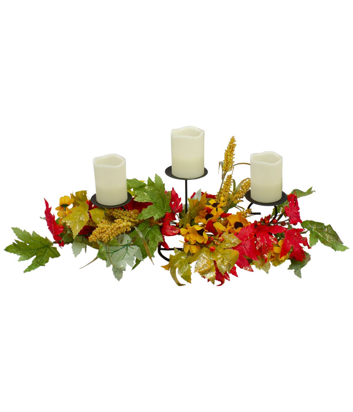 Yellow Sunflower and Red Leaves Fall Harvest Candle Holder Yellow