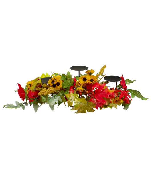 Yellow Sunflower and Red Leaves Fall Harvest Candle Holder Yellow