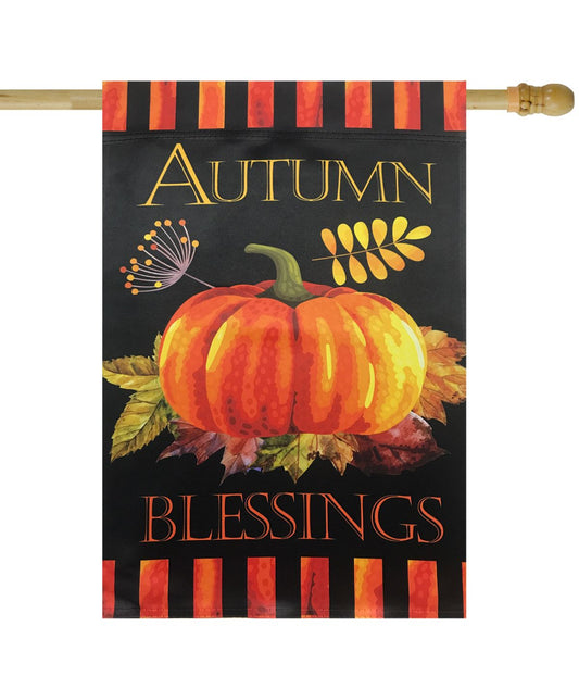 Autumn Blessings and Pumpkin Outdoor House Flag Black