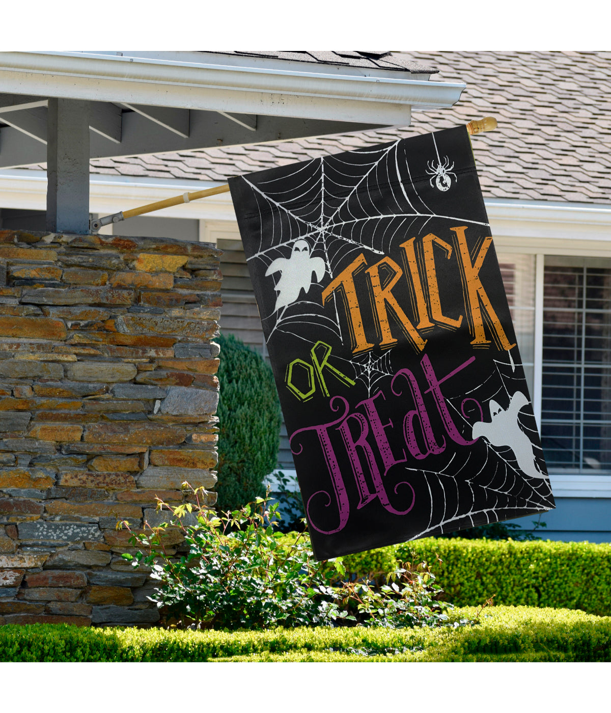 Spider Webs and Ghosts Trick or Treat Outdoor Garden Flag