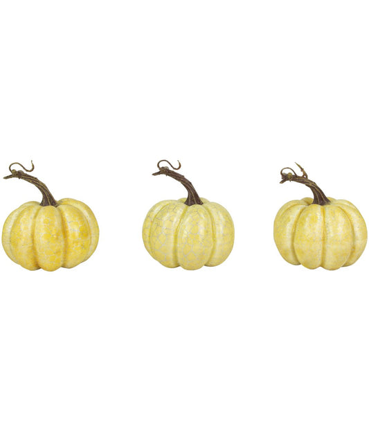 Antiqued White Crackle Finish Fall Harvest Pumpkins Yellow