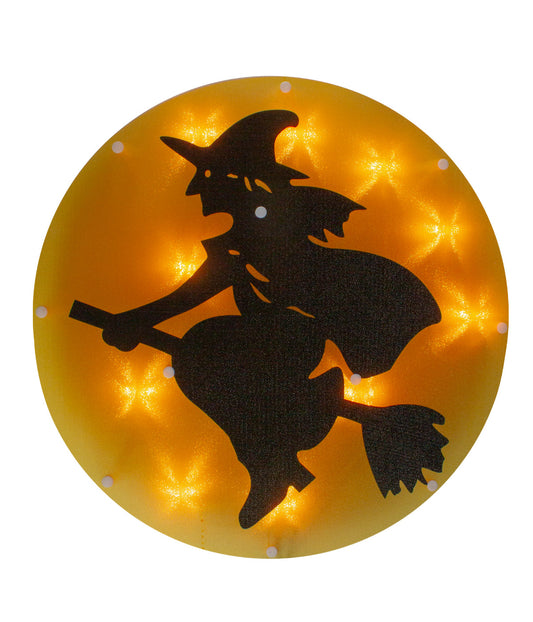 Lighted Witch on Broomstick Halloween Window Silhouette