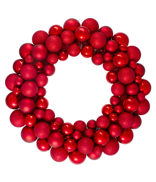 Red Shatterproof Ball Christmas Wreath, 36"