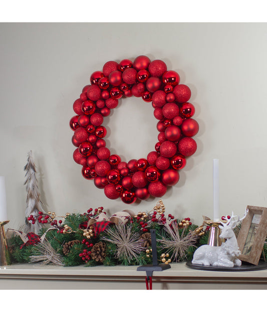 Red Shatterproof Ball Christmas Wreath, 36"
