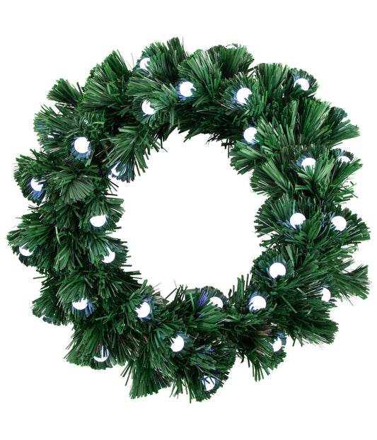 Artificial Christmas Wreath with Pre-Lit Color Changing Fiber Optic Globe Lights, 12"