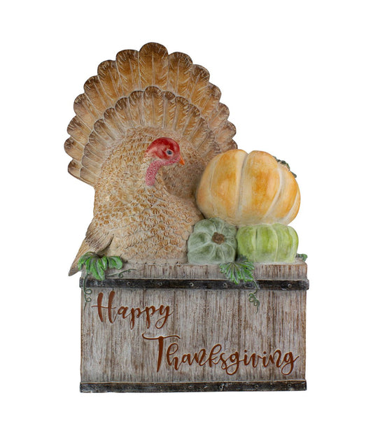 Turkey and Pumpkins 'Happy Thanksgiving' Decoration Orange