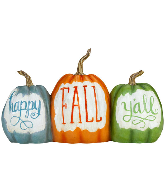 Pumpkin Trio 'Happy Fall Y'all' Autumn Harvest Sign Orange