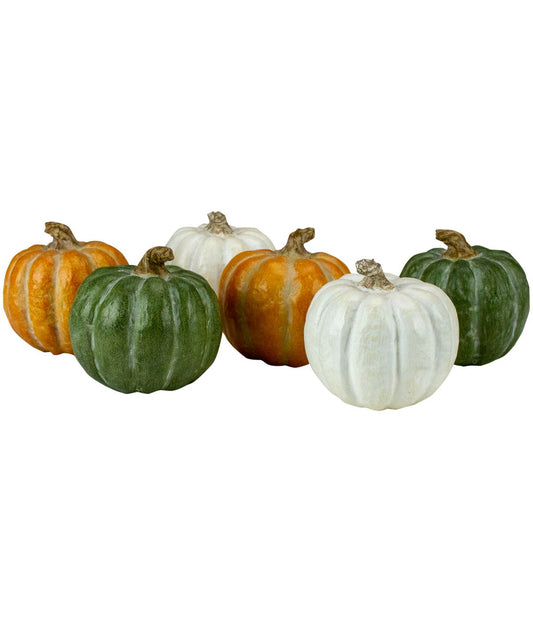 Set of 6 Boxed Green White and Orange Thanksgiving Pumpkin Decorations Orange