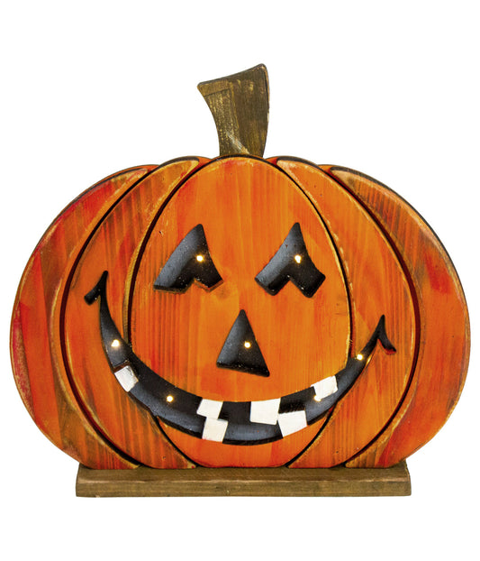Lighted Jack-O-Lantern Wooden Halloween Decoration