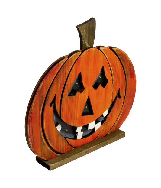 Lighted Jack-O-Lantern Wooden Halloween Decoration