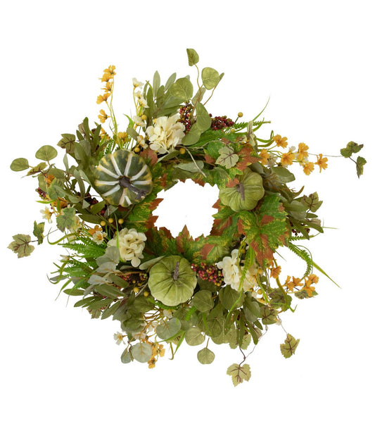 Pumpkins and Berries Artificial Fall Harvest Twig Wreath Green