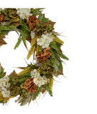 White and Orange Hydrangea Artificial Fall Harvest Twig Wreath White