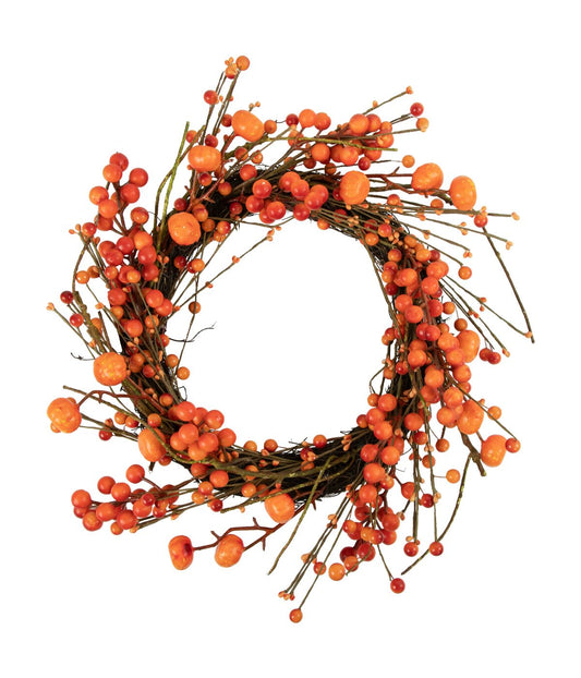 Red and Orange Berries with Mini Pumpkins Fall Harvest Wreath Red