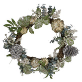 Neutral Colored Pumpkin and Pine Cones Fall Harvest Wreath - 18-Inch  Unlit