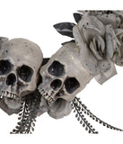 Double Skull and Gray Roses Halloween Wreath 16-Inch Unlit