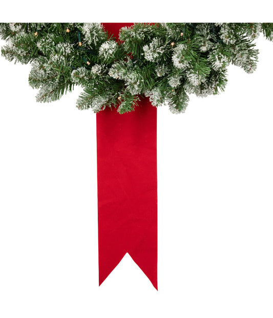 Flocked Wreaths on Red Ribbon Pre-Lit Christmas Decoration Set of 3, 6.5'