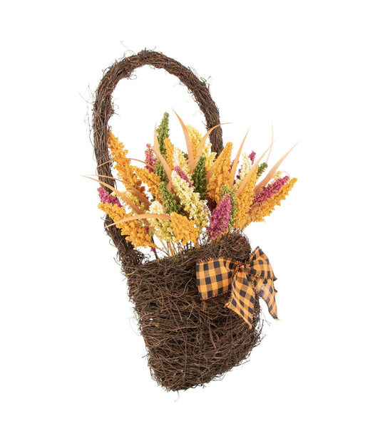 Autumn Harvest Hanging Basket with Artificial Fall Foliage Orange