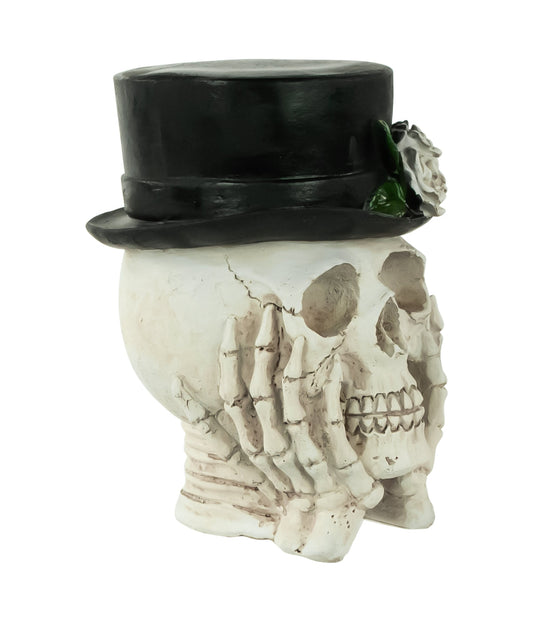 Skull with Top Hat and Roses Halloween Decoration