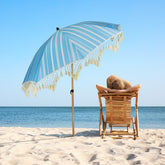 Striped Outdoor Beach Market Umbrella With Tilt - 6.5' - Sky Blue and White
