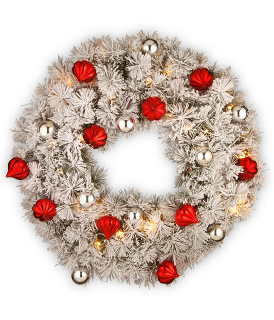 Snowy Bristle Pine Artificial Christmas Wreath with Warm White Lights, 30"