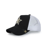 Vintage Havana Trucker Hat for Women – White Mesh & Black Canvas Adjustable Cap With Washed Gold Star