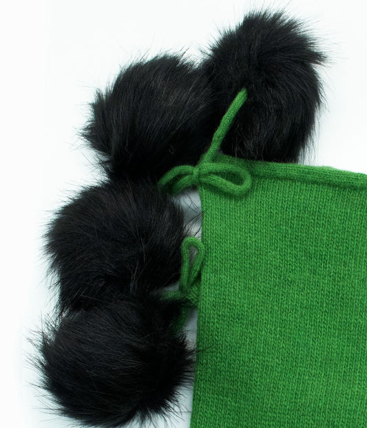 Gloves With Faux Fur Poms And Bow Meadow Green