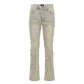 Patchwork Distressed Denim Jeans - Century Penthouse TAN