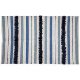 3.5' X 2.25' Blue  Cream and Black Striped Handloom Woven Outdoor Accent Throw Rug