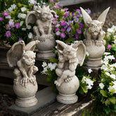 Set of 4 Gargoyles on Pedestals Outdoor Garden Statues 13"