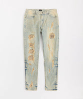 Skinny Fit Rip and Repair Washed Denim Pants - Light Blue