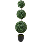 38" Artificial Two-Tone Boxwood Triple Ball Topiary Tree With Round Pot  Unlit