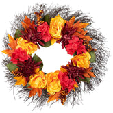 Peony and Mum Artificial Fall Harvest Wreath  24-Inch