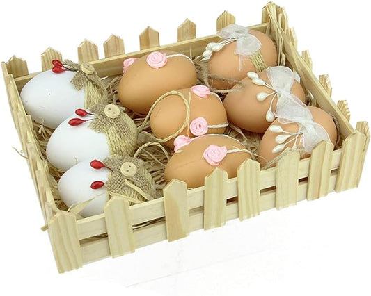 White & Brown Easter Egg Ornaments Pack of 9