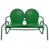 2-Person Outdoor Retro Tulip Steel Double Glider Chair  Green