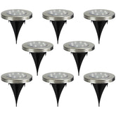 Set of 8 Stainless Steel Round Solar Powered LED Pathway Markers  5"