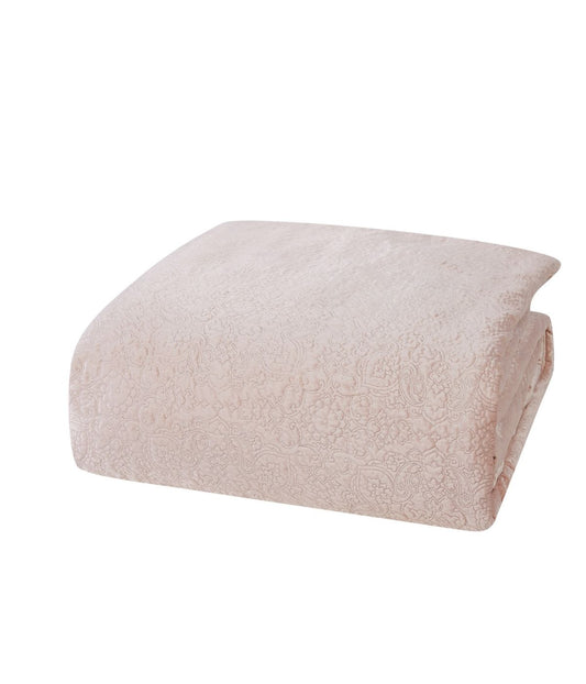 Charisma Melange Quilted Velvet Comforter Set Pink