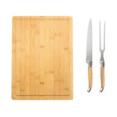 2 Piece Connoisseur Laguiole Olive Wood Carving Knife and Fork and Bamboo Cutting Board With Moat