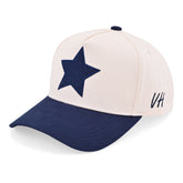 Vintage Havana Trucker Hat for Women & Men – Navy & Tan Adjustable Cap – Embroidered Suede Star