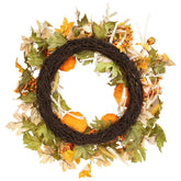 Velvet Pumpkins and Wheat Artificial Fall Harvest Wreath - 24-Inch  Unlit