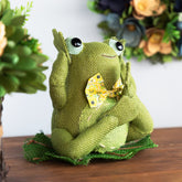 Sitting and Smiling Frog With Bowtie Spring Decoration - 7.5" - Green and Yellow