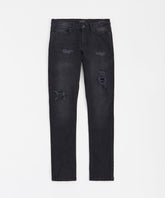 Skinny Rip and Repaired Denim Pants - Black