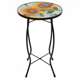 19" Sunflower and Bumblebee Glass Patio Side Table