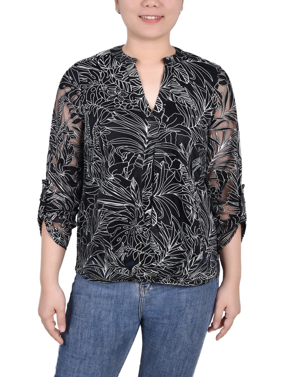 売れ筋商品|||ニューヨークコレクション カットソー トップス レディース Women's Long Sleeve Burnout Y-neck Blouse Yellow Palm Leaves Home | Plaza Del Caribe | San Juan, Puerto Rico