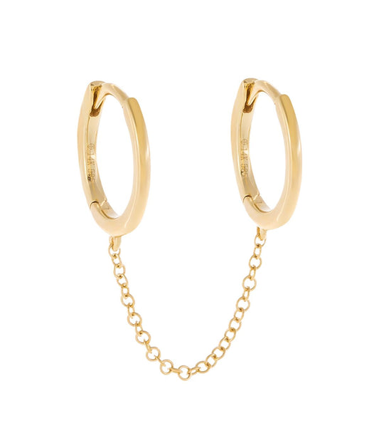 Solid Double Huggie Chain Earring 14K Gold