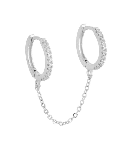 Cz Double Huggie Chain Earring Silver