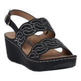 Women's Alexia Black Embellished Wedge Sandals