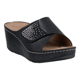 Women's Annora Black Embellished Velcro Wedge Sandals