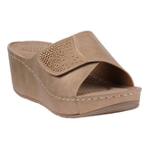 Women's Annora Gold Embellished Velcro Wedge Sandals