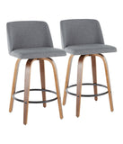 Toriano Counter Stool with Round Footrest - Set of 2 Walnut, Grey & Black