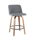 Toriano Counter Stool with Round Footrest - Set of 2 Walnut, Grey & Black